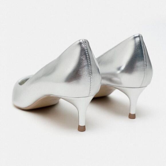 ZARA Metallic Pointed Toe Heels NWT | Silver Pumps | Size 7.5 - Picture 15 of 16